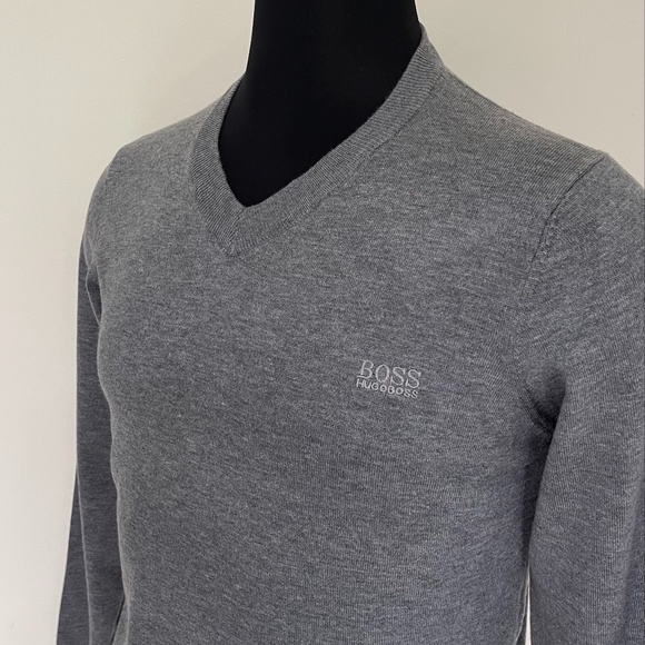 New Hugo Boss Sweater V neck Gray Wool Sweater Pullover